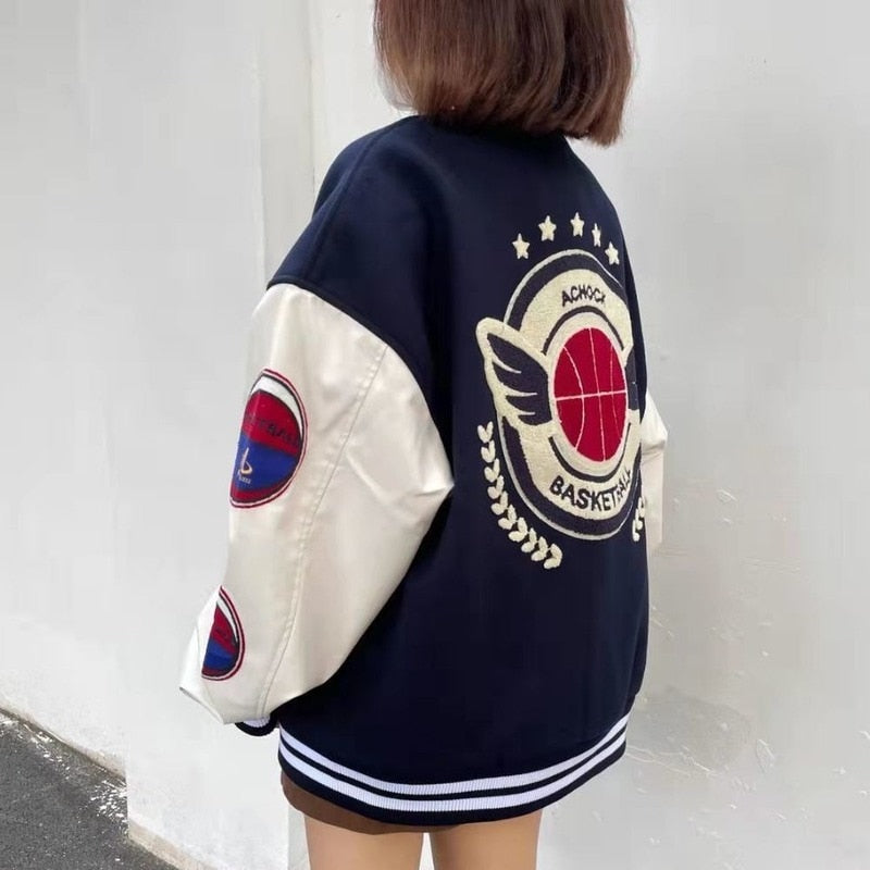 Prettyswomen American retro letter embroidery flocking Y2K street hip-hop baseball uniform jacket female 2021 new college style couple outfit