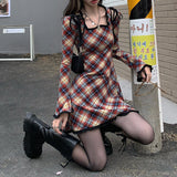 Spring Plaid Lolita Dress Women Elegant Japanese Kawaii Paty Mini Dress Female Casual High Street Korean Dress Women 2022 New