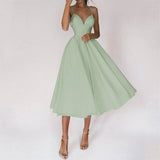 2022 Women Sexy Ball Gown Prom Sage Green Dresses New Lady Solid V Neck Backless Party Slip Summer Elegant Slim Vestido