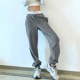 Prettyswomen  Corduroy Women'S Sweatpants Joggers Grey Streetwear Pencil Pants Loose High Waisted Elastic Drawstring Trousers Female