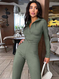 Prettyswomen 2022 Women Turndown Collar Autumn Winter V Neck Long Sleeve Casual Stretchy Plare Straigh Loose Pants Jumpsuits