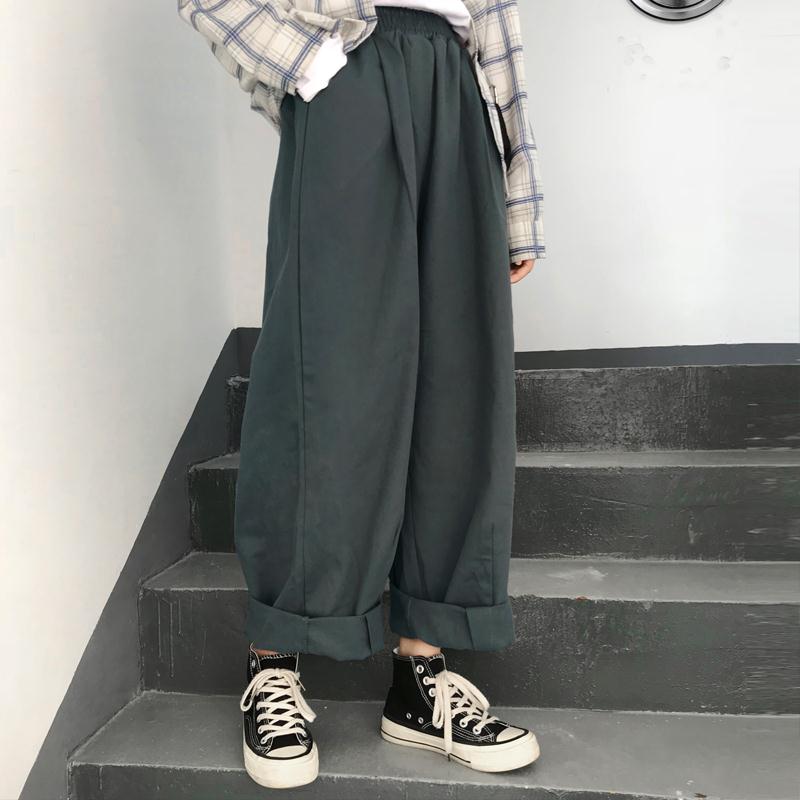 Thanksgiving Day Gifts Prettyswomen Women Pants Solid Harajuku Wide Leg Trousers Womens Leisure New Retro Ankle-Length All-Match Korean Style Ulzzang Daily Fashion