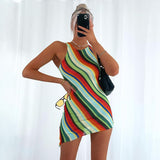 Color Splicing Women's Dress 2022 Summer New Casual Fashion Sexy Irregular Dresses O-neck Striped Sleeveless Dress For Women