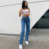 Prettyswomen Butterfly Print Women Jeans Street Y2k Jeans Blue High Waist Straight Traf Trousers Japanese Khaki Long Pants Cotton Jeans Woman