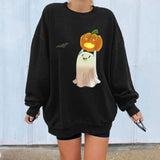 Prettyswomen Halloween Costume Funny Pumpkin Skull Print Funny Women Halloween Sweatshirts Casual Oversized Sweatshirt Streetwear Drop-Shoulder Fashion Tops