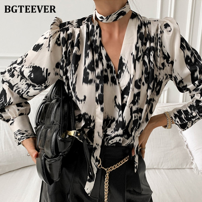 Fashion Chic V-neck Leopard Print Women Blouse and Tops 2022 Spring Long Sleeve Loose Female Shirts Blusas Mujer