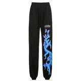 Prettyswomen Lightning Print Sweatpants Ladies Fashion Black Casual Loose Joggers Baggy High Waist Pants Streetwear Summer