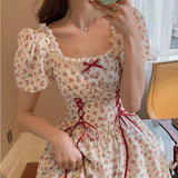 Prettyswomen Summer Patchwork Kawaii Dress Women Lace Up Japanese Sweet Party Mini Dress Short Sleeve Princess Chic Korean Bandage Dress 240920