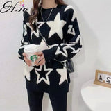 Black Friday Sales Retro Sweater Jumpers For Women Stars Printed Pullover Sweater For Women 2022 Winter Black Loose Thickened Cute Knitted Top