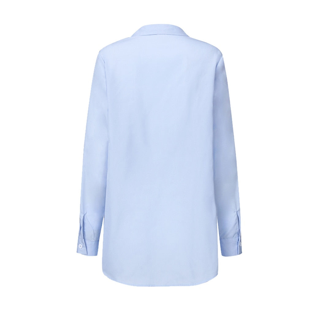 Prettyswomen fashion women shirt blouse long sleeve ruched solid color blouse for office ladies white blue black autumn shirt
