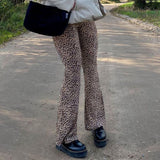 Fashion Leopard Pattern Flare Pants E-girl Vintage Slim Animal Print High Waist Long Pants Wild Autumn 90s Outfits