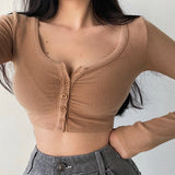 Prettyswomen Korean Slim V-Neck Long Sleeve Bottomed Womens Tops And Blouses High Street Solid Color Open Navel Cardigan U4WF