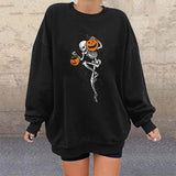 Prettyswomen Halloween Costume Funny Pumpkin Skull Print Funny Women Halloween Sweatshirts Casual Oversized Sweatshirt Streetwear Drop-Shoulder Fashion Tops