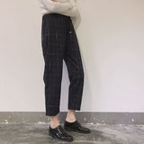 Elegant Style Plaid Pants For Women Autumn Casual Loose Elastic Waist Slim Trousers Harajuku Female Ankle-Length Harem Pants