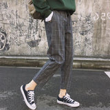 Elegant Style Plaid Pants For Women Autumn Casual Loose Elastic Waist Slim Trousers Harajuku Female Ankle-Length Harem Pants