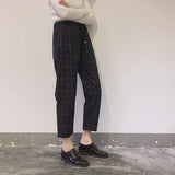 Elegant Style Plaid Pants For Women Autumn Casual Loose Elastic Waist Slim Trousers Harajuku Female Ankle-Length Harem Pants