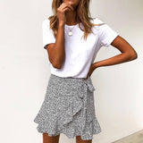 Graduation  Multi Dot Print Short Mini Skirts Women Summer Ruffle High Waist Bow Tie Skirt Ladies Streetwear Slim Bottoms Saias 2022