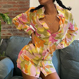 Women Y2K Floral Print Long Sleeve Shirt Dress Casual Long Sleeve Button Down Bodycon Dresses 90s E Girl Vintage Streetwear