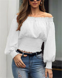 Prettyswomen Hot Off Shoulder Autumn Chiffon Shirts Top Lady Women Long Sleeve Shirt Slim Casual Solid White Blouses