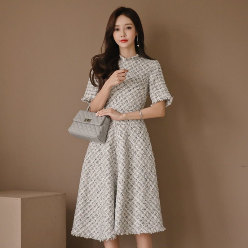 Prettyswomen New Arrival Korean Fashion Women's Thick Warm Formal Office Casual Dress Slim Sweet Vintage Party A-Line Dress Veatido