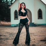 Gothic Black Fashion Flared Pants Vintage Lace Transparent Sexy Grunge High Waist Trousers 2022 Summer Streetwear Pants