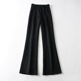 Prettyswomen New High Street Elastic Waist Solid Color Flare Pants For Women Spring Autumn Thick Casual Female Trouser BSXM