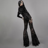 Gothic Black Fashion Flared Pants Vintage Lace Transparent Sexy Grunge High Waist Trousers 2022 Summer Streetwear Pants