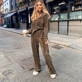Prettyswomen 2022 Spring Autumn Loose Women Two Piece Set Casual Long Sleeve Button Tops + Long Pants Outfit Elegant Office Lady Shirt Suits
