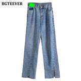 Vintage Straight Jeans for Women High Waist Classic Retro Boyfriend Pants Blue Loose Splits Mom Denim Long Pant 2022