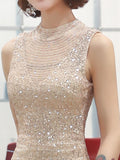 Champone sleeveless sequined long mermaid lady girl women princess prom banquet performance party ball dress gown free shipping