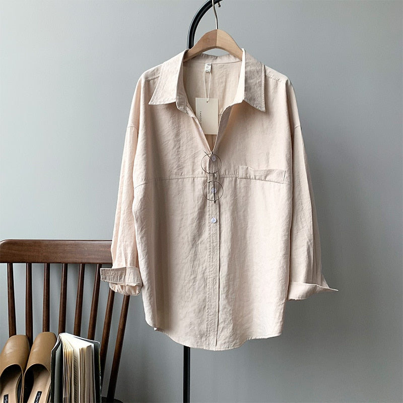 Minimalist Loose White Shirts for Women Turn-down Collar Solid Female Shirts Tops 2020 Spring Summer Blouses
