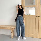 Prettyswomen High Waist Loose Comfortable Jeans For Women Wide Leg Pants Elastic Fashion Boyfriend Style Denim Pants Trousers Plus Size