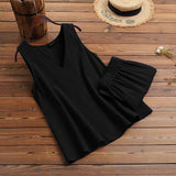 Prettyswomen Summer Sleeveless Short Sets 2PCS Casual Matching Sets Women Tanks Tops And Shorts Loose Solid Cotton Suits Home Wear