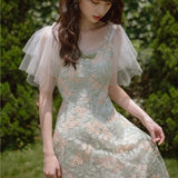 Summer Floral Dress Women Elegant Vintage Retro Fairy Dress Casual Slim Fit Embroidered Lace Korean Sweet Dress Women 2022 New