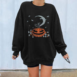 Prettyswomen Halloween Costume Funny Pumpkin Skull Print Funny Women Halloween Sweatshirts Casual Oversized Sweatshirt Streetwear Drop-Shoulder Fashion Tops