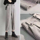 Christmas Gifts Autumn Winter Women Plaid  Pencil Pants Woolen Straight Trousers Female High Waist Loose England Style Ankle-Length Pants