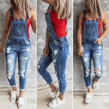 Prettyswomen Jean Hole Jumpsuits Fashion Women Ladies Baggy Denim Jeans Bib Full Length Overall Solid Loose Causal Jumpsuit Pants Playsuit