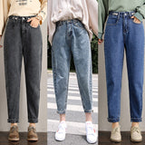 Prettyswomen Woman Jeans Velvet Thickening Harem Pants Loose Mid Waist Wide Leg Ankle Length Winter Thin Pants