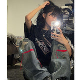 Prettyswomen Ripped jeans ladies high street hiphop high waist straight leg pants ripped jeans for women y2k pants jeans for women