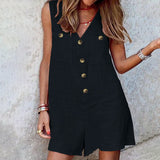 Prettyswomen Stylish V Neck Sleeveless Rompers 2022 Summer Women Short Playsuits Casual Solid Loose Jumpsuits Beach Overalls Oversized