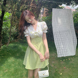 2022 Summer Elegant Floral Dress Women Print Sweet Cute Evening Party Mini Dresses Puff Sleeve Korean Style Beach Clothing Boho