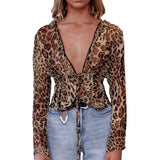 2022 women sexy leopard shirt long sleeve deep v neck shirt summer club wear for young ladies