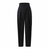 Prettyswomen High Street Solid Color Pleated Hook And Loop Fastener Suit Pants Autumn Korean Loose Casual Trousers Women Thin VEPH