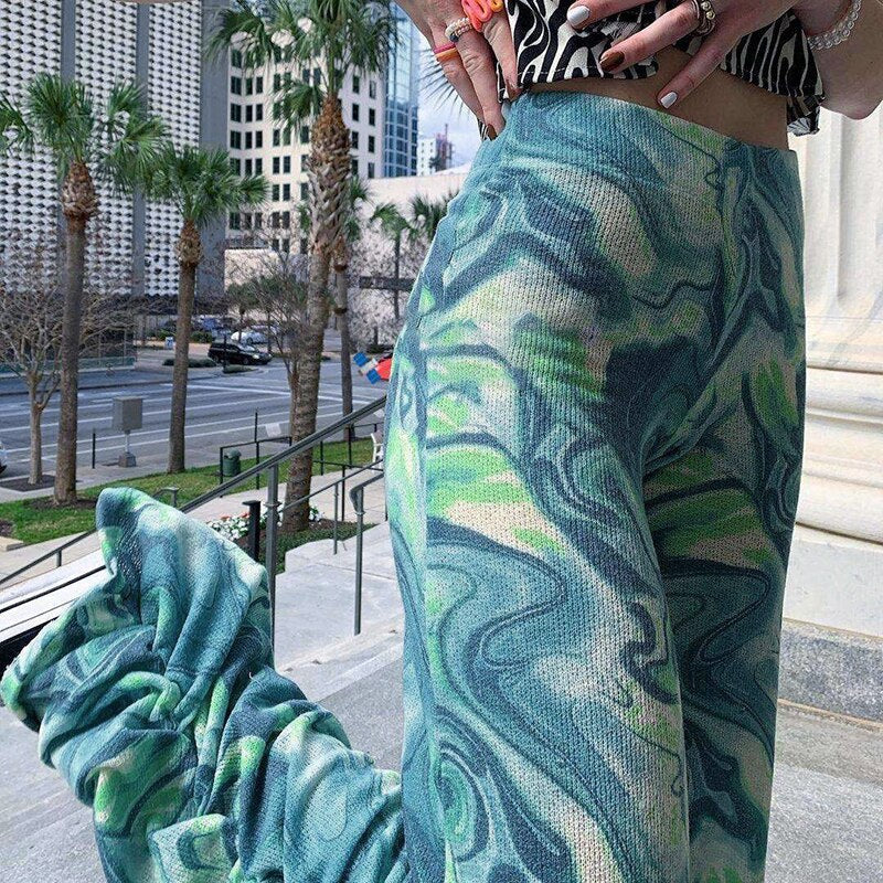 Fashion Women's Tie Dye Pile Up Pant Printed Spring High Waist Casual Jogger Streetwear 2022 Pantalones Loose Trousers