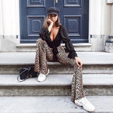 high waist leopard print flare leggings 2022 autumn winter women fashion sexy bodycon trousers club pants