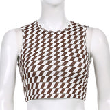90s Aesthetics Striped Print Crop Tops Summer Streetwear Sleeveless O-neck Green Baby Tanks Women 2022 Sexy Vests