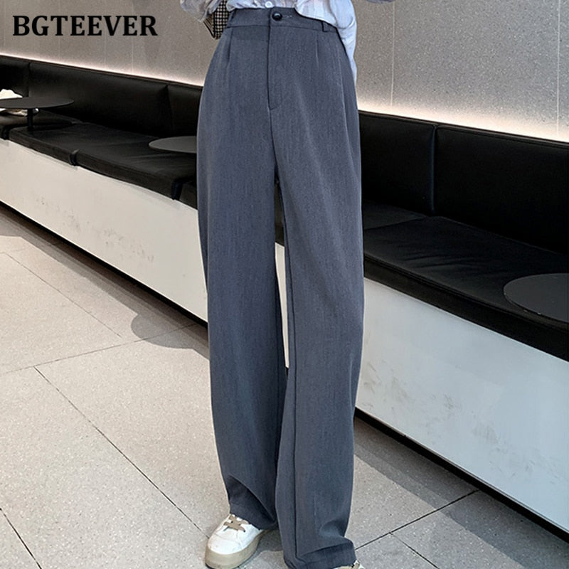 Casual High Waist Loose Wide Leg Pants Floor-length Suits Pants