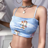 2022 New Fashion Women camisole Sling Top Vest Sleeveless Cold Shoulder The Angel Of Cupid Print Short Camis Female Summer Top