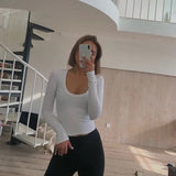 2022 Spring Autumn Slim Sexy Women T-shirt Long Sleeve T shirt U-Neck Gray Tees Female Solid Black/White Korean Crop Tops Y2k