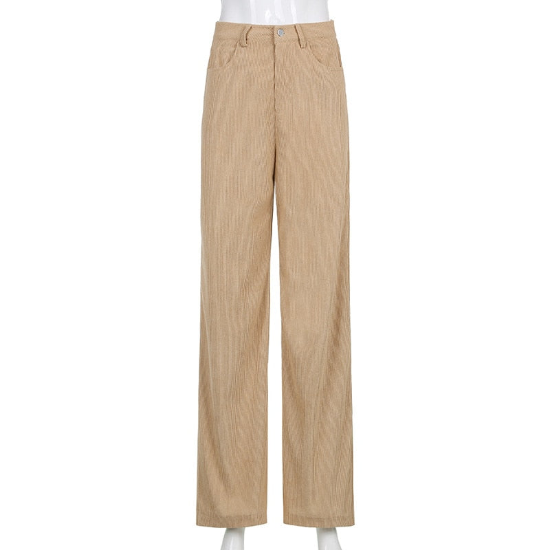 Indie Aesthetics Solid Corduroy Wide Leg Pants Fashion High Waist Baggy Pants Vintage 90s Streetwear Brown Trousers
